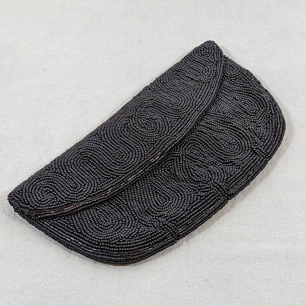 Clutch Purse Beaded Black 1950s Made In Japan